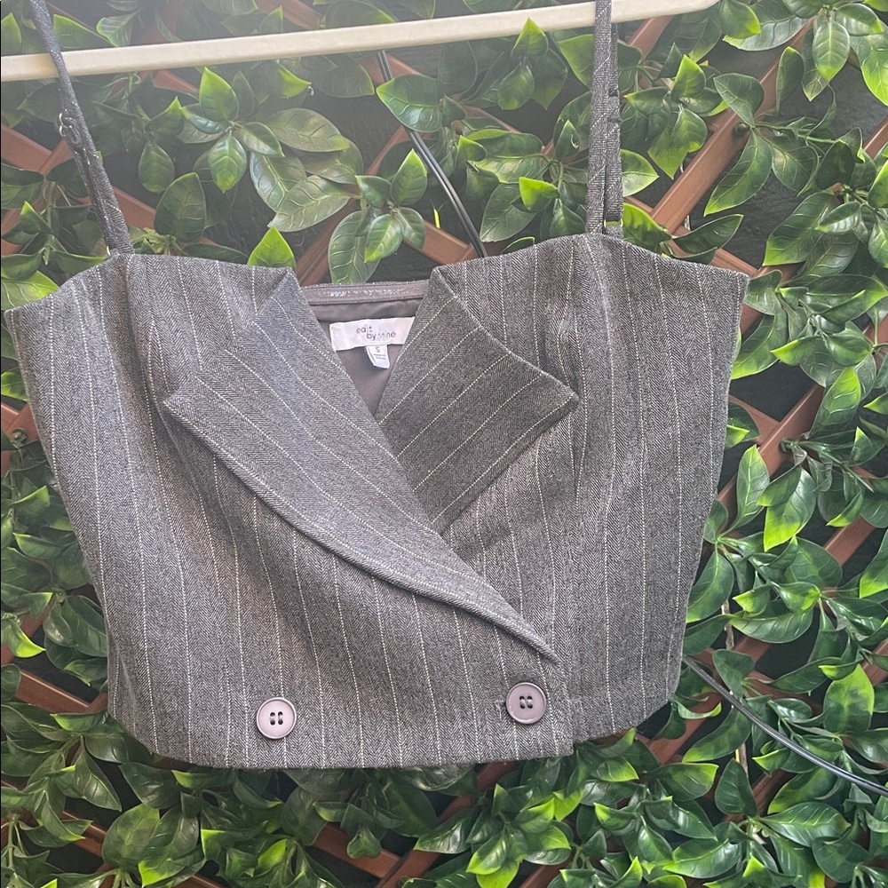 Gray Pinstripe Cropped Blazer Top
